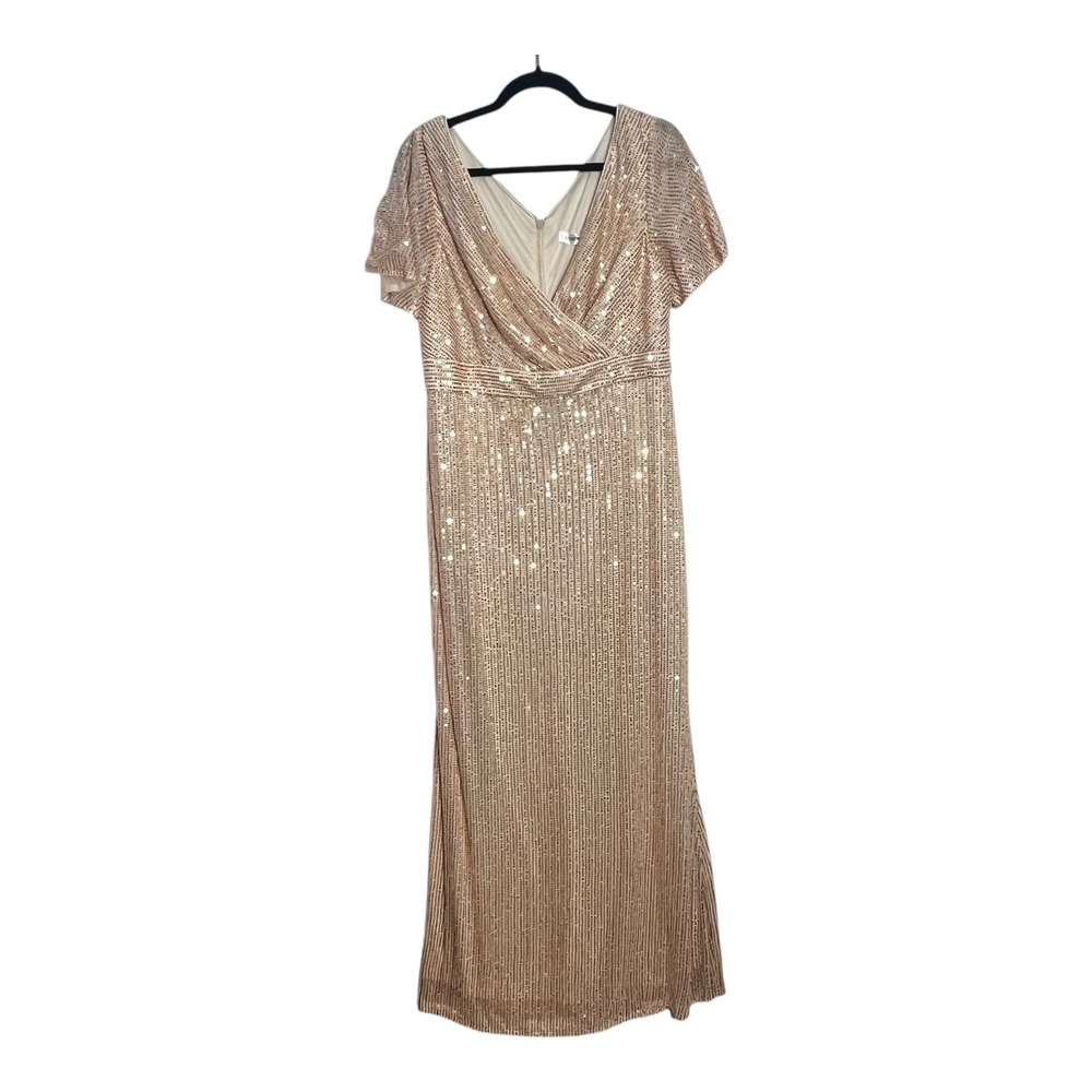 Ever Pretty 3XL‎ US Size 14 Rose Gold Sequin V Neck Formal Gown Maxi Dress